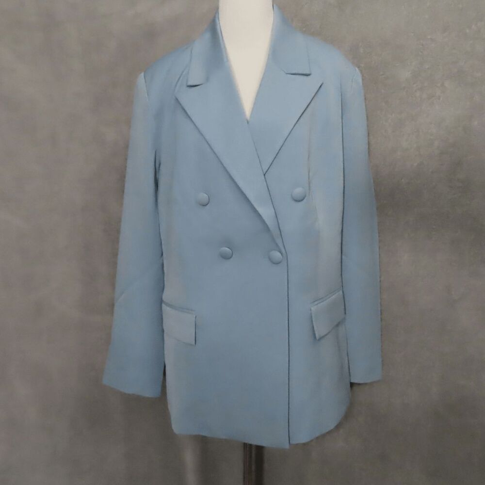 WeWoreWhat Storm Blue Suiting Twill Boxy Oversized Double Breasted Blazer Small